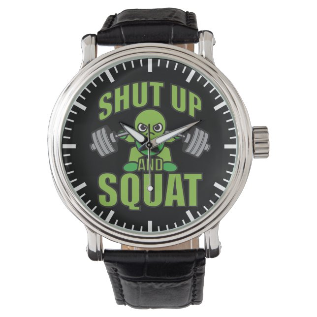 Shut Up And Squat Kawaii Anime Powerlifter Cartoon Watch (Front)