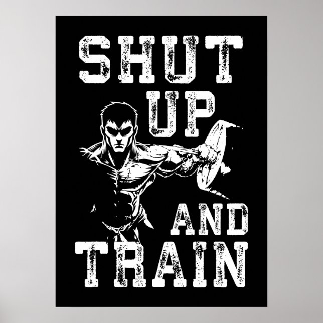 Shut Up And Train - Anime Bodybuilding Gym Workout Poster (Front)
