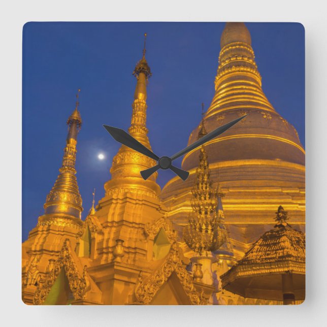 Shwedagon Pagoda at night, Myanmar Square Wall Clock (Front)