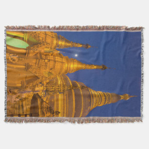 Shwedagon Pagoda at night, Myanmar Throw Blanket