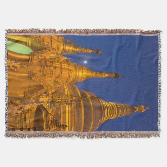 Shwedagon Pagoda at night, Myanmar Throw Blanket (Front)