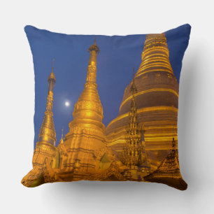 Shwedagon Pagoda at night, Myanmar Throw Pillow