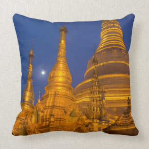 Shwedagon Pagoda at night, Myanmar Throw Pillow
