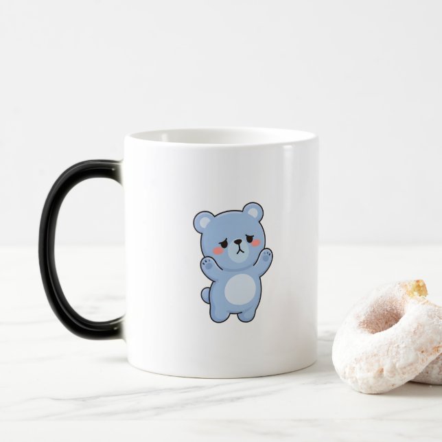 Shy Bear Minimal Kawaii Style Magic Mug (With Donut)