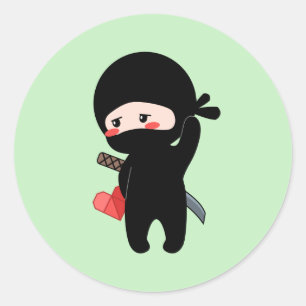 Shy Blushing Ninja Holding Origami Paper Heart Classic Round Sticker