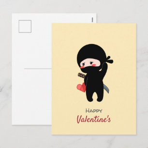 Shy Blushing Ninja Holding Origami Paper Heart Holiday Postcard