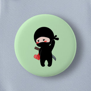 Shy Blushing Ninja Origami Paper Heart Green 2 Inch Round Button