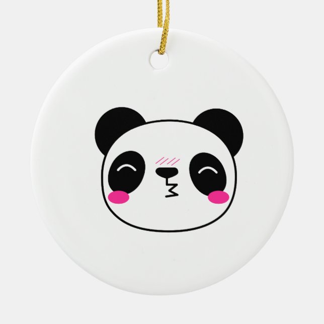 Shy Blushing Panda Kiss Face Ceramic Ornament (Front)
