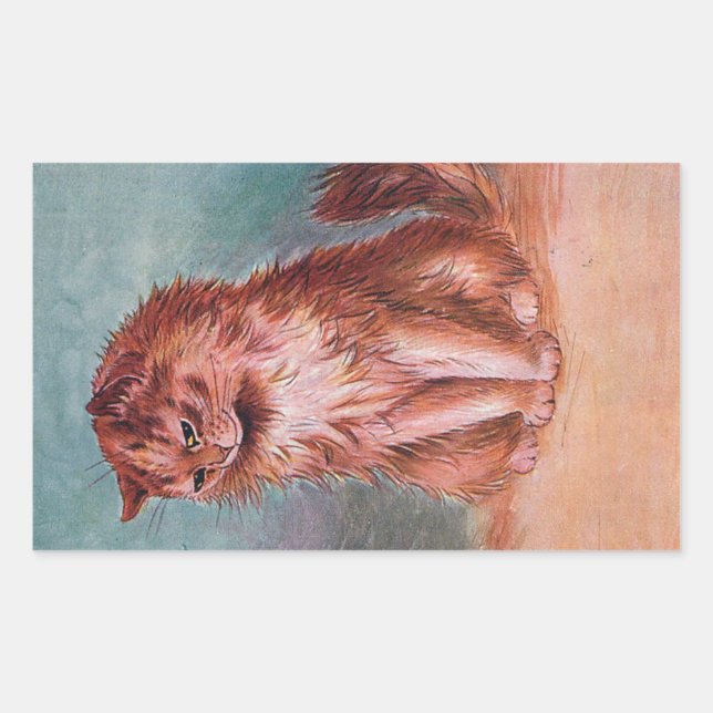 Shy Brown Long Haired Cat Image by Louis Wain Sticker (Front)