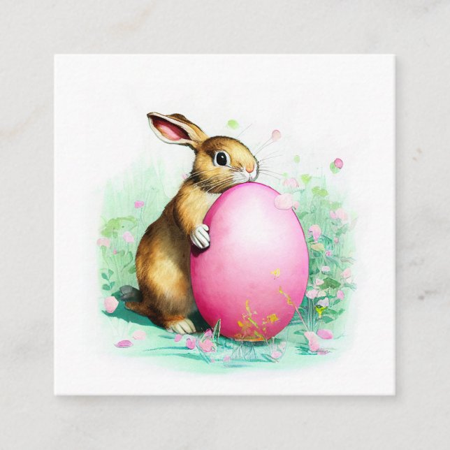 shy bunny hiding behind a big Easter egg Enclosure Card (Front)