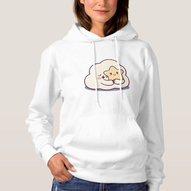 Shy Cloud Hugging a Star – Dreamy Cute Sky Charact Hoodie (Front)