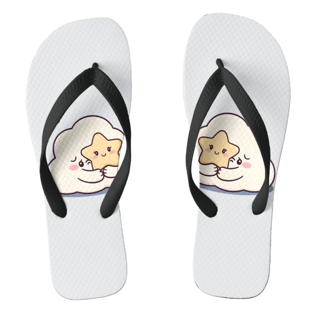 Shy Cloud Hugging a Star Flip Flops (Footbed)