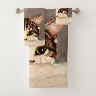 Shy & Curious Tabby Kitten  Bath Towel Set
