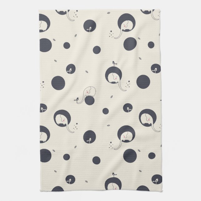 Shy Elephant Pattern Kitchen Towel (Vertical)