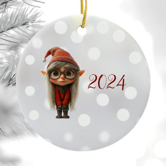 Shy Girl Christmas Elf Ceramic Ornament