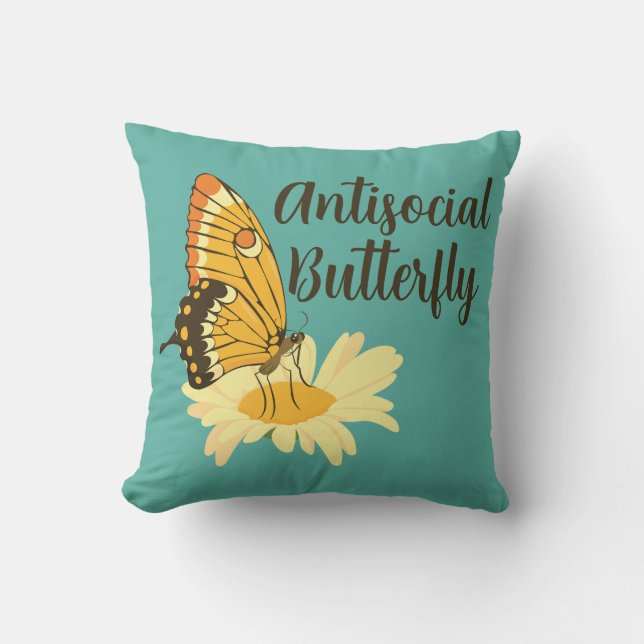 Shy Introvert aesthetic Antisocial Butterfly Throw Pillow (Front)