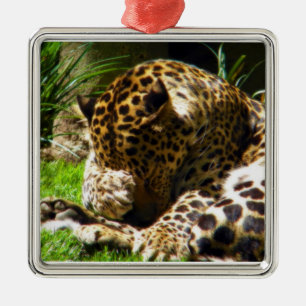 Shy Leopard Metal Ornament