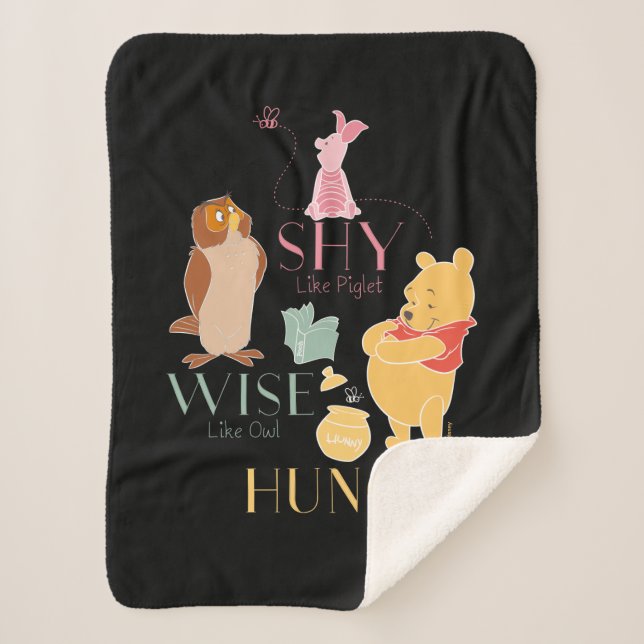Shy Like Piglet, Wise Like Owl, Hungry Like Pooh Sherpa Blanket (Front)