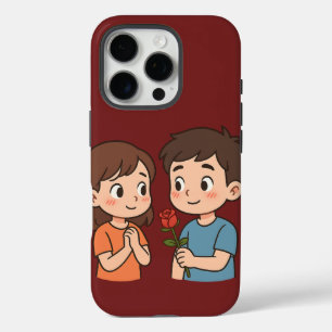 Shy Love Moment 💕 Cute Cartoon iPhone 16 Pro Case
