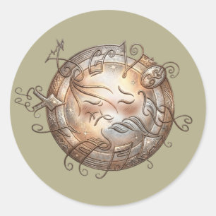 Shy Musical Emoji - Vintage Melody Illustration  Classic Round Sticker