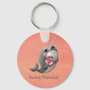 Shy Narwhal with Doughnut Keychain