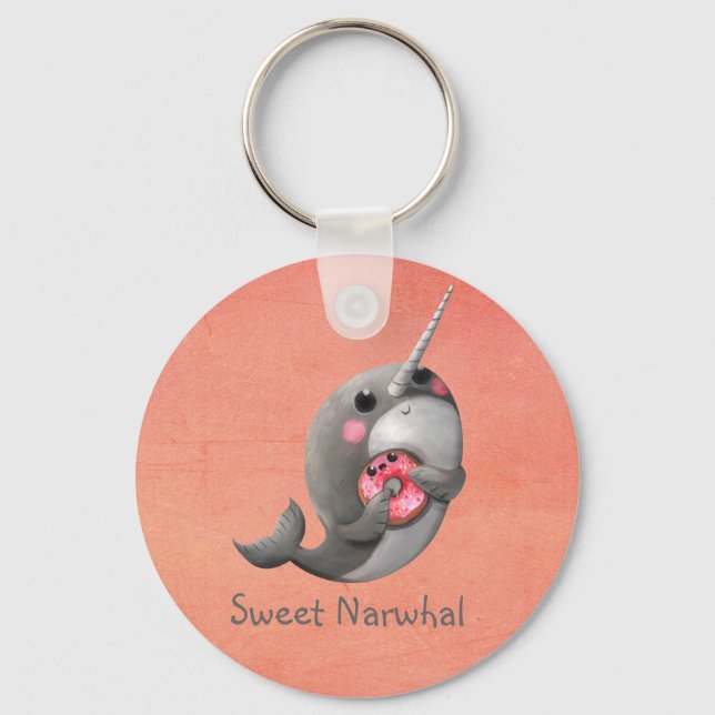 Shy Narwhal with Doughnut Keychain (Front)