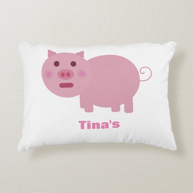 Shy Pink Pig Personalized Pillow (Front)