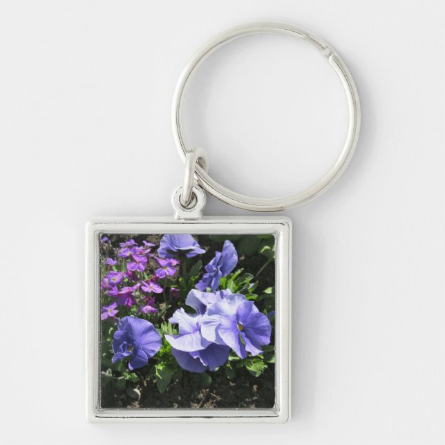 Shy Purple Pansies Keychain (Front)