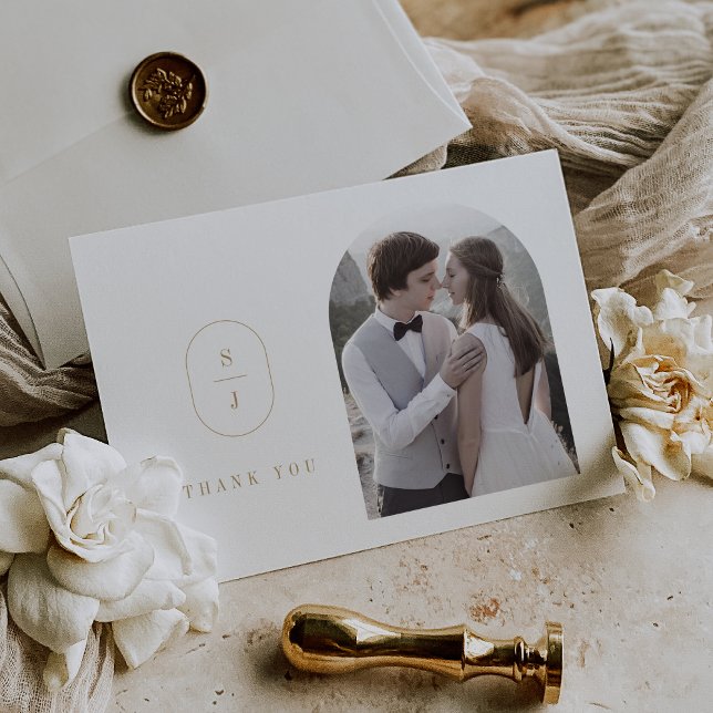 SHYLAH Flat Formal Classic Boho Gold Photo Wedding Thank You Card (SHYLAH Flat Formal Classic Boho Gold Photo Wedding Thank You Card)