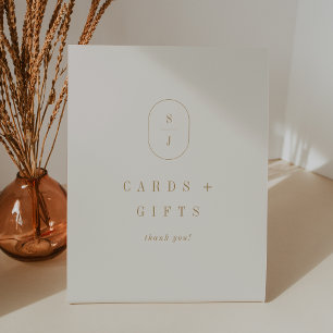 SHYLAH Monogram Cream Gold Wedding Cards and Gifts Pedestal Sign