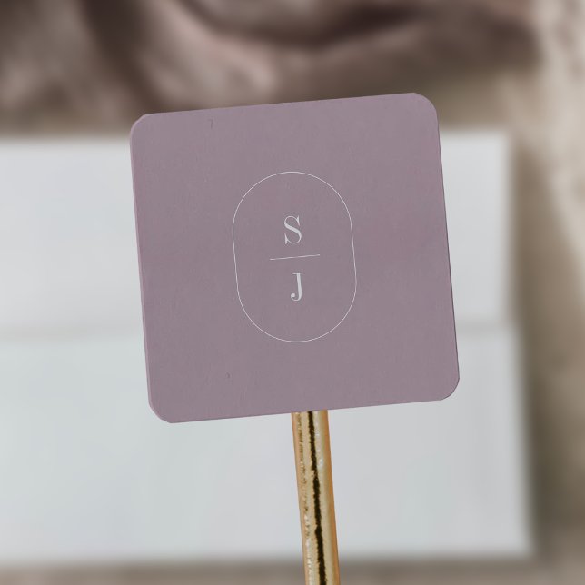 SHYLAH Purple Lilac Minimalist Wedding Monogram Square Sticker (SHYLAH Purple Lilac Minimalist Wedding Monogram Square Sticker)