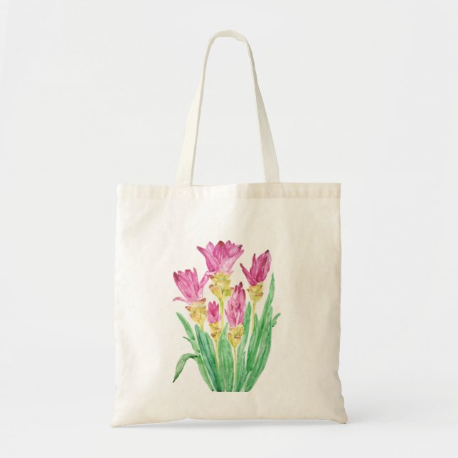 siam tulips watercolor painting tote bag (Front)