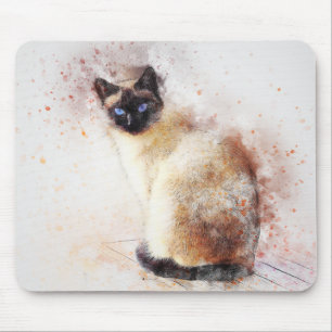 Siamese Abstract Watercolor Mouse Pad