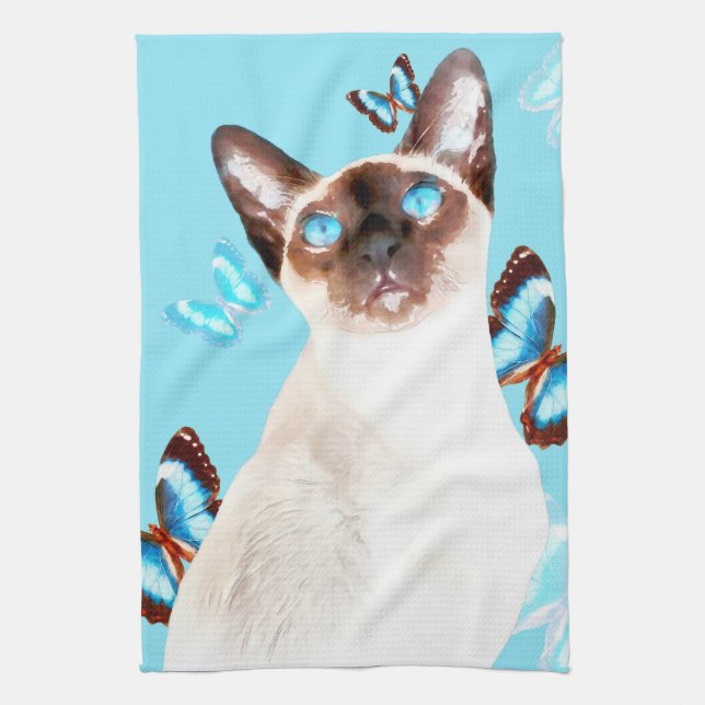 Siamese And Butterflies Kitchen Towel (Vertical)