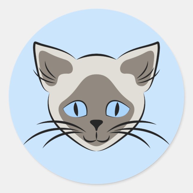 Siamese Blue Eyed Cat Face Dark on Light Graphic Classic Round Sticker (Front)