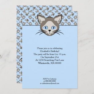 Siamese Blue Eyed Cat Faces Graphic Art Pattern Invitation