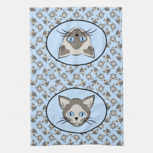 Siamese Blue Eyed Cat Faces Graphic Art Pattern Kitchen Towel