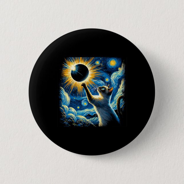 Siamese Cat 2024 Van Gogh Starry Night Siamese Cat 2 Inch Round Button (Front)