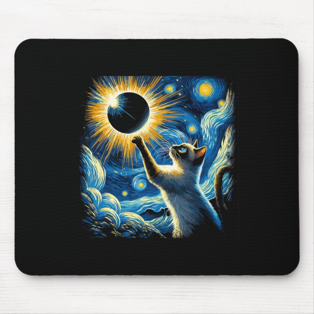 Siamese Cat 2024 Van Gogh Starry Night Siamese Cat Mouse Pad (Front)