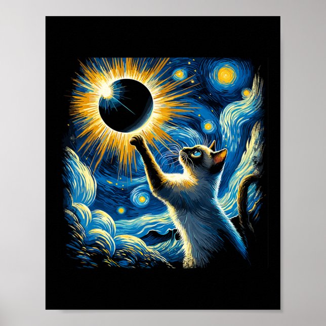 Siamese Cat 2024 Van Gogh Starry Night Siamese Cat Poster (Front)