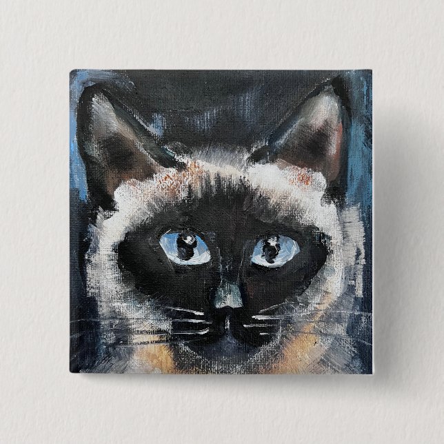 Siamese cat 2 inch square button (Front)