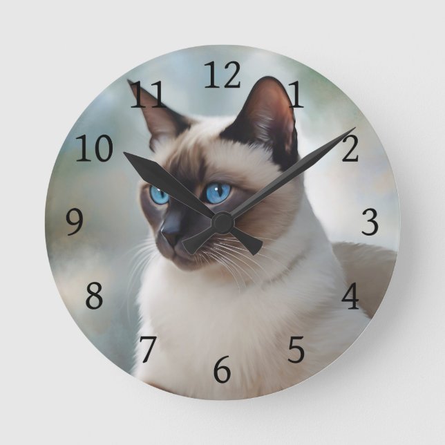 Siamese Cat 749 Digital art Round Clock (Front)