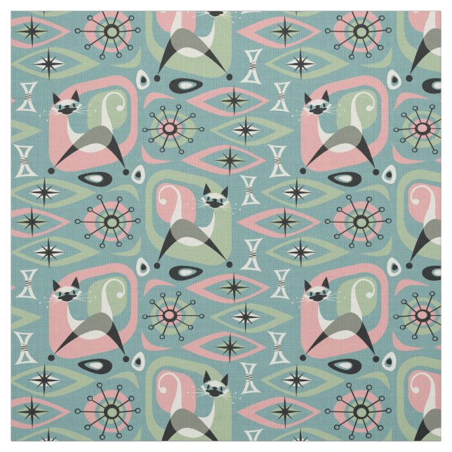 Siamese Cat Abstract -  Blue  ©studioxtine Fabric (Swatch)