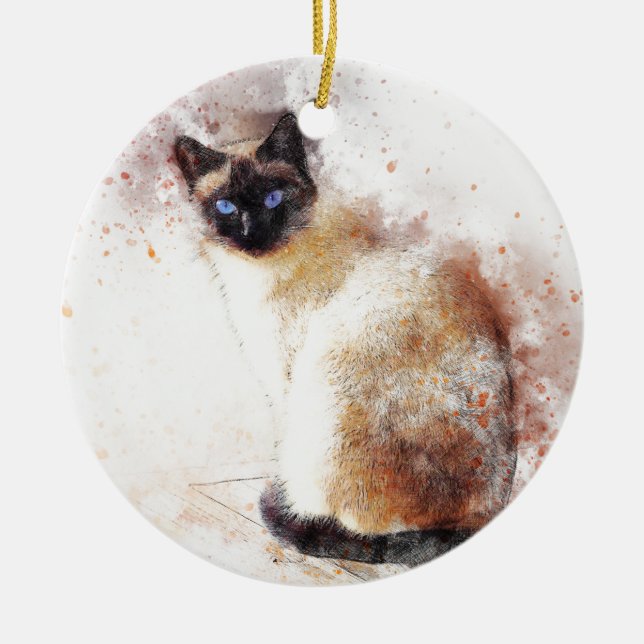 Siamese Cat Abstract Elements Ceramic Ornament (Front)