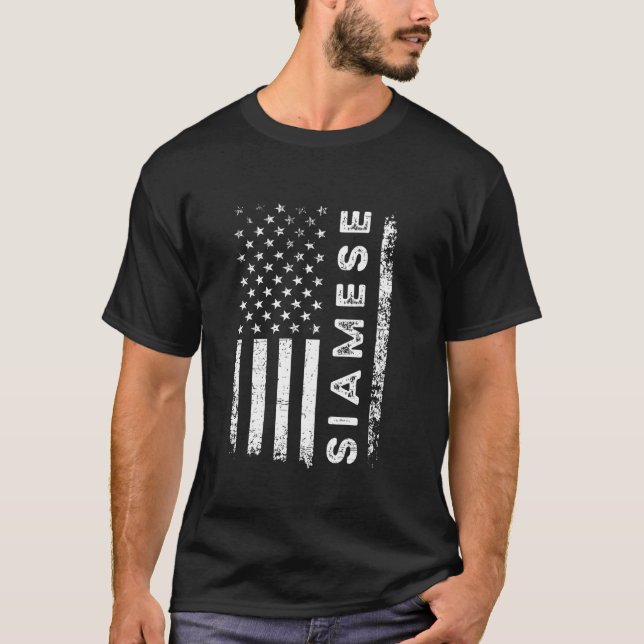 Siamese Cat American Flag Siamese T-Shirt (Front)