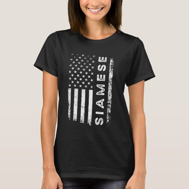 Siamese Cat American Flag Siamese T-Shirt (Front)
