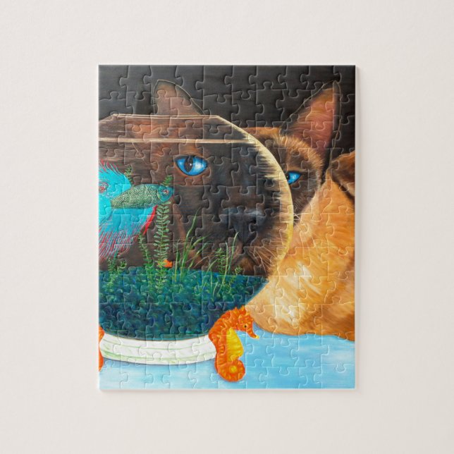 Siamese Cat and Betta Fish Jigsaw Puzzle (Vertical)