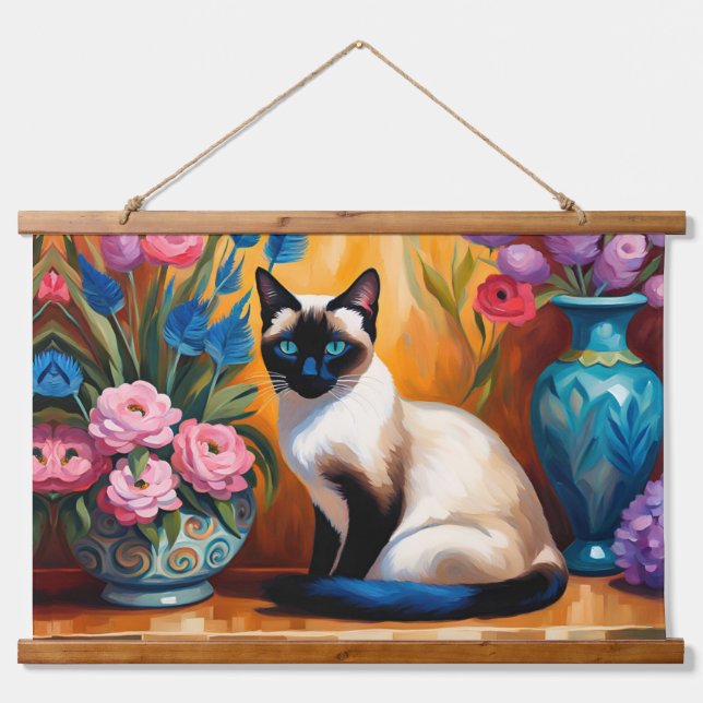 Siamese Cat And Bouquets in Vases watercolor Hanging Tapestry (Front)