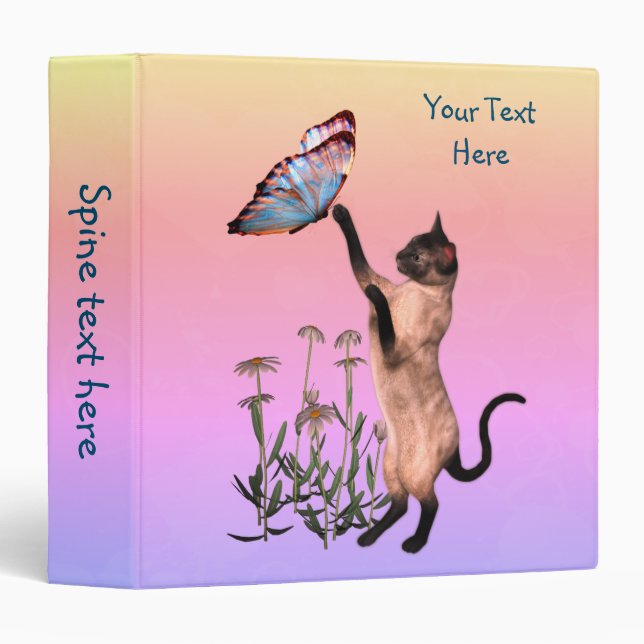 Siamese Cat And Butterfly Personalized  Binder (Front/Spine)