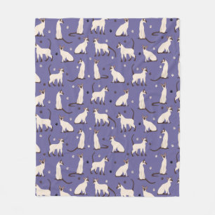Siamese Cat and Paws Purple Fleece Blanket